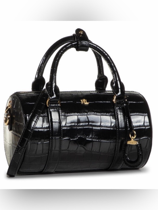 Ralph Lauren Handbags - Ralph Lauren Black Croc-Embossed Mini Barrel Bag with Gold Hardware